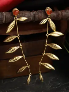 Berserk Women Gold Plated Carnelian  Leaf Shaped Drop Earrings