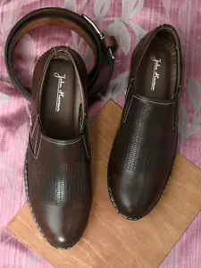 John Karsun Men Brown Textured Slip-On Shoes