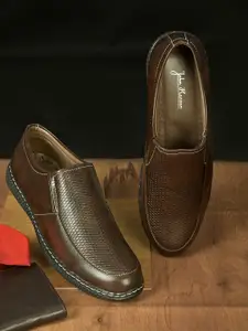 John Karsun Men Brown Textured Formal Slip on Shoes