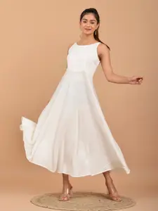 PINKVILLE JAIPUR Women White Solid Midi Dress
