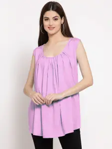PATRORNA Women Pink Solid Pleated Top
