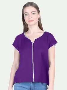 PATRORNA Women Plus Size Purple & White Solid Regular Top
