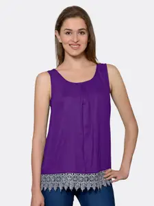 PATRORNA Women Plus Size Purple & Grey Longline Vest Top