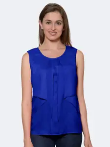 PATRORNA Plus Size Women Blue Sleeveless Layered Top