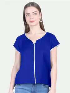 PATRORNA Women Plus Size Blue Solid Regular Top