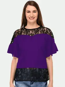 PATRORNA Purple & Black Solid Lace Top
