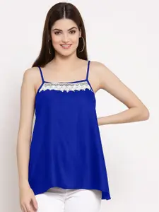 PATRORNA Women Plus Size Blue & White Solid Tank Top