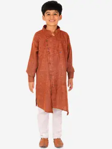 Pro-Ethic STYLE DEVELOPER Boys Brown Asymmetric Cotton Kurta with Pyjama