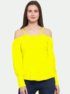 PATRORNA Women Yellow Solid Off-Shoulder Shirt Style Top