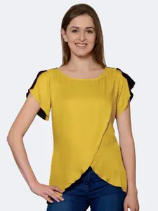 PATRORNA Women Mustard Yellow And Black Solid Layered Wrap Top