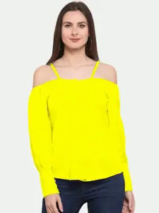 PATRORNA Women Plus Size Yellow Solid Off Shoulder Shirt Style Top