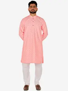 Pro-Ethic STYLE DEVELOPER Men Pink Printed Pure Cotton Kurta with Pyjamas