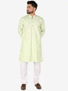 Pro-Ethic STYLE DEVELOPER Men Green Floral Printed Pure Cotton Kurta with Pyjama