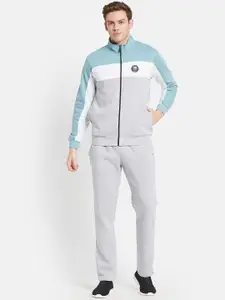 Octave Men Blue & Grey Colourblocked Cotton Track Suit