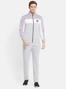 Octave Men Plus Size Purple & White Colourblocked Cotton Track Suit