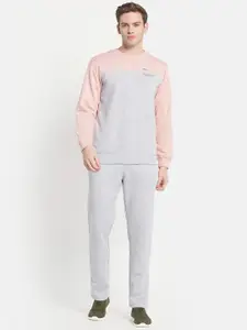 Octave Men Plus Size Pink & Grey Solid Cotton Tracksuits