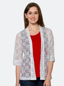 PATRORNA Women Red Floral Cami Top with Shrug