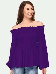 PATRORNA Women Purple Off-Shoulder Bardot Top