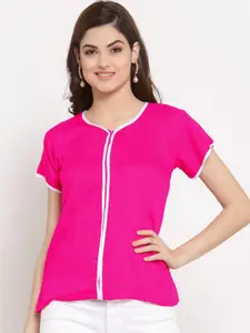 PATRORNA Women Plus Size Pink & White Solid Regular Top