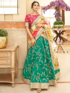 FABPIXEL Women Green & Red Semi-Stitched Lehenga & Unstitched Blouse With Dupatta
