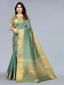 Winza Designer Green & Gold-Toned Zari Silk Blend Banarasi Saree