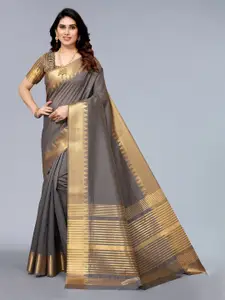 Winza Designer Grey & Gold-Toned Woven Design Zari Silk Blend Banarasi Saree