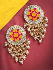PANASH Women Gold-Toned & White Circular Drop Earrings