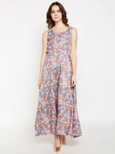 Be Indi Grey & Pink Floral Maxi Dress
