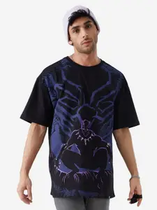 The Souled Store Men Black & Blue Panther Long Live The King Print Oversized T-Shirt