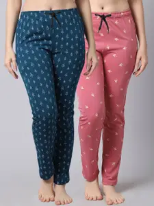 Shararat Women Pink & Blue Pack of 2 Printed Lounge Pants