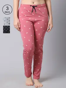 Shararat Women Pack of 3 Grey & Pink Printed Lounge Pants