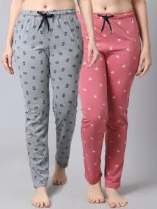 Shararat Women Pack Of 2 Grey & Pink Printed Lounge Pants