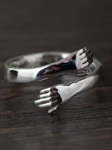 UNIVERSITY TRENDZ Set of 2 Silver-Plated & White CZ Stone-Studded Adjustable Finger Rings