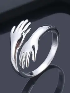 UNIVERSITY TRENDZ Women Set of 2 Silver-Plated & Rose Gold-Plated CZ Studded Finger Rings