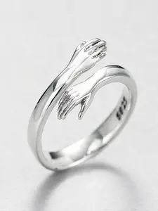 UNIVERSITY TRENDZ Set of 2 Silver-Plated White CZ-Studded Adjustable Finger Rings
