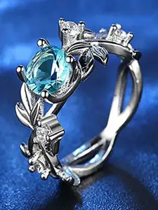 UNIVERSITY TRENDZ Set of 2 Silver-Plated White & Blue Crystal Adjustable Finger Rings