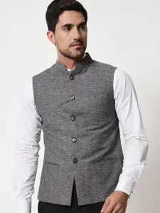 Vastraa Fusion Men Grey Woven Design Nehru Jacket