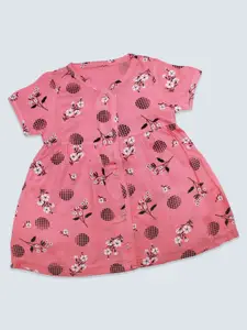 Born Babies Girls Pink Floral Printed Cotton A-Line Dress