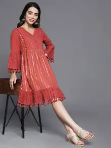 Ishin Maroon Embellished Ethnic Dress