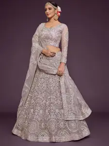 FABPIXEL Mauve Embroidered Semi-Stitched Lehenga And Unstitched Blouse With Dupatta
