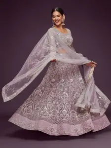 FABPIXEL Mauve Embroidered Semi-Stitched Lehenga & Unstitched Blouse With Dupatta