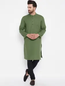 even Men Green Chikankari Kurta