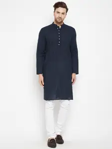 even Men Blue Geometric Striped Thread Work Kurta