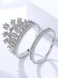 UNIVERSITY TRENDZ Women Silver Plated  Cubic Zirconia Metal Queen Crown Pattern Ring