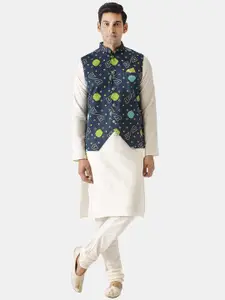 KISAH Men Navy Blue Kurta with Churidar & With Nehru Jacket