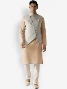 KISAH Men Cream-Coloured Kurta with Churidar and Jacket