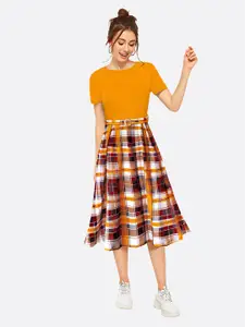 LONDON BELLY Women Checked Fit & Flare Dress