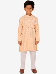 Pro-Ethic STYLE DEVELOPER Boys Peach-Coloured Printed Kurta with Pyjamas