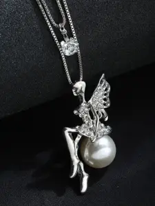 Shining Diva Fashion Silver-Toned & White Silver-Plated Necklace