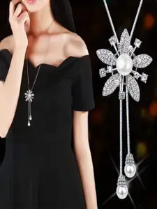 Shining Diva Fashion Shining Diva Fashion Silver-Toned & White Silver-Plated Necklace